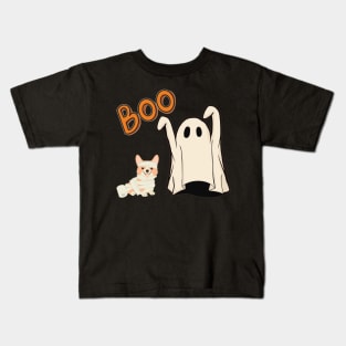 Boo! Retro Ghost and TP Corgi Kids T-Shirt